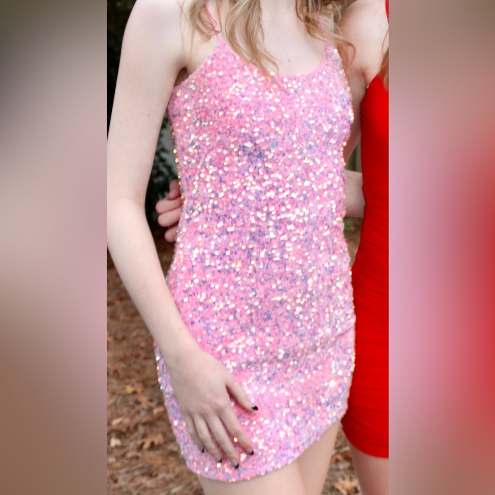 LUCY IN THE SKY Iridescent Sequin Bodycon Dress Pink